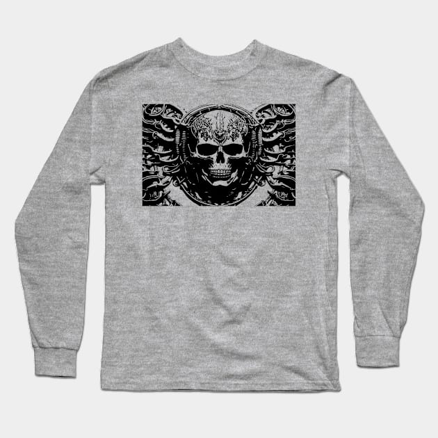 Skull Giger Style Long Sleeve T-Shirt by lkn